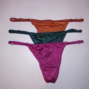 Set of 3 Victoria Secret Panty V String Thong XL Purple Teal Orange Lace New